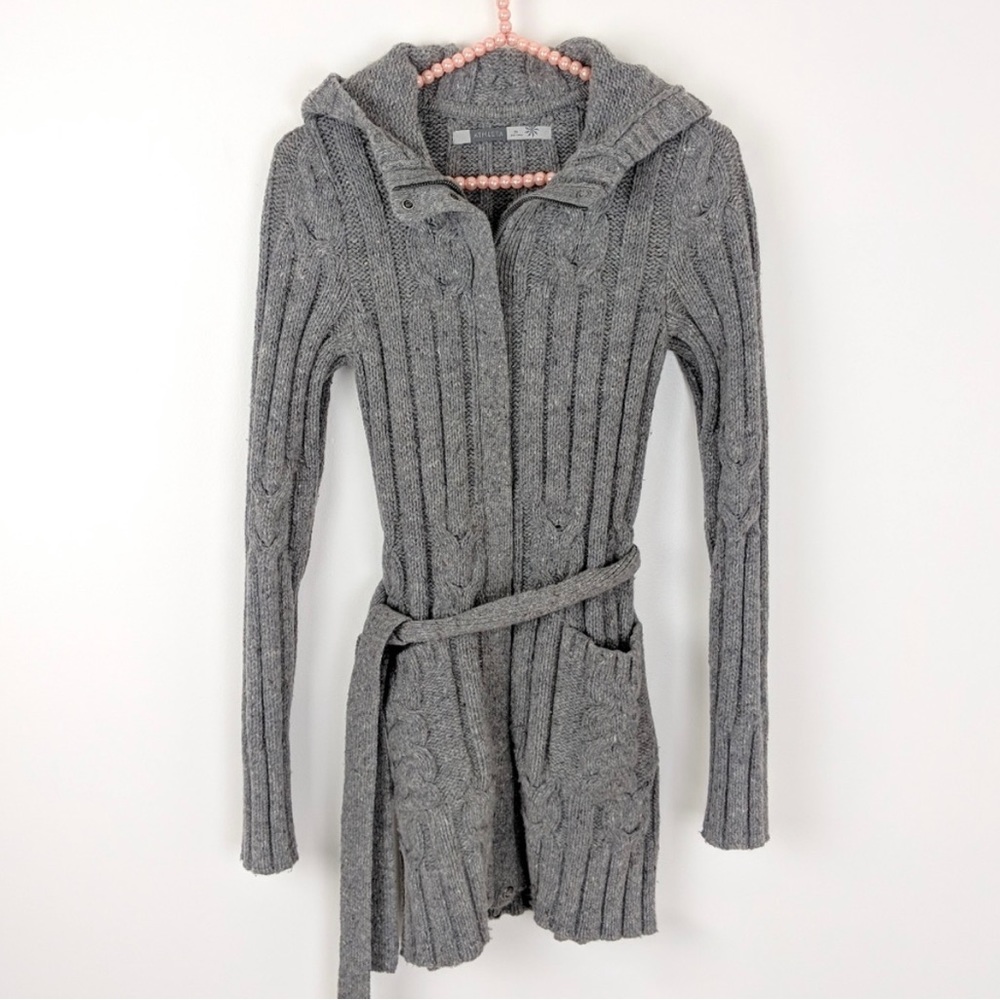 Athleta Tie-Waist Hooded Zip Front Sweater Jacket - Gray - XS